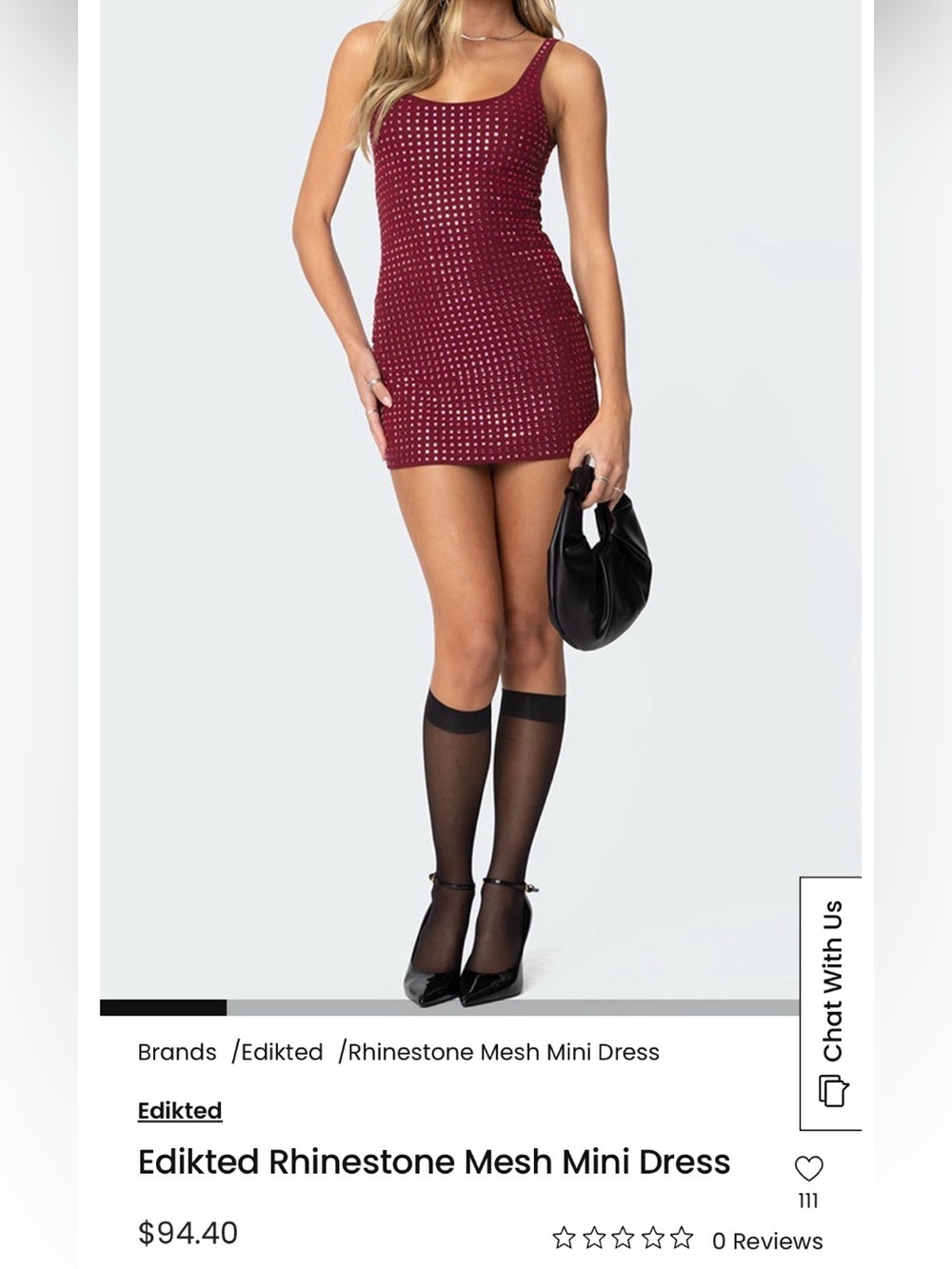 Edikted Burgundy Rhinestone Mesh Mini Dress
